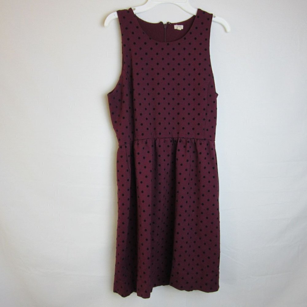 J. Crew Dress Burgundy Velvet Navy Polka Dots Fit and Flare Skater Women's Small